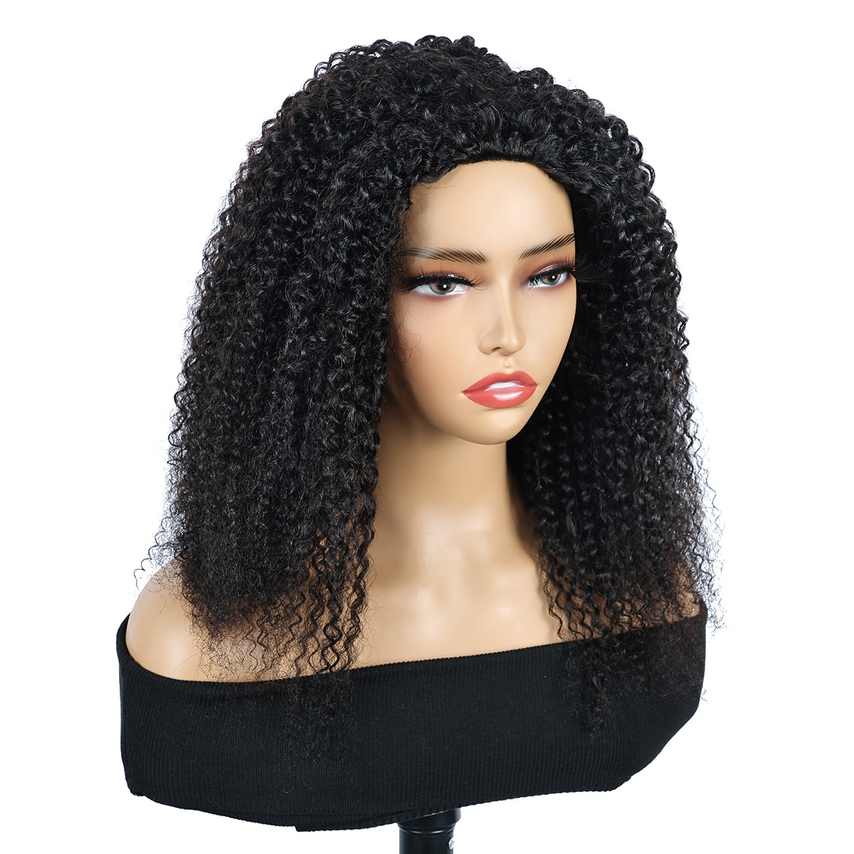 Miss Rola Kinky Curly Burmese Curly Half Wig Human Hair 150% Density 3 In 1 Half Wig Glueless Wigs Human Hair Wear and Go Drawstring Seamless Flip Headband Wig for Women Beginner Friendly Natural Black