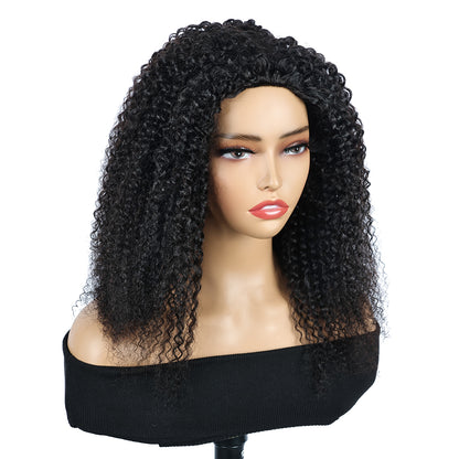 Miss Rola Kinky Curly Burmese Curly Half Wig Human Hair 150% Density 3 In 1 Half Wig Glueless Wigs Human Hair Wear and Go Drawstring Seamless Flip Headband Wig for Women Beginner Friendly Natural Black