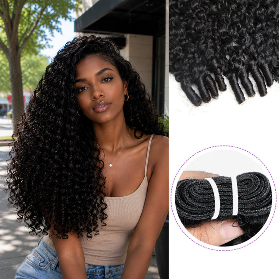 MISS ROLA Burmese Curly Bundles with Protective Foam, 3 pieces, Bouncy Spiral Curls, 16A 100% Vietnamese Human Hair Double Drawn Wefted Bundles, Quick Weave Glue/Sew-in Hair Extensions for Black Women