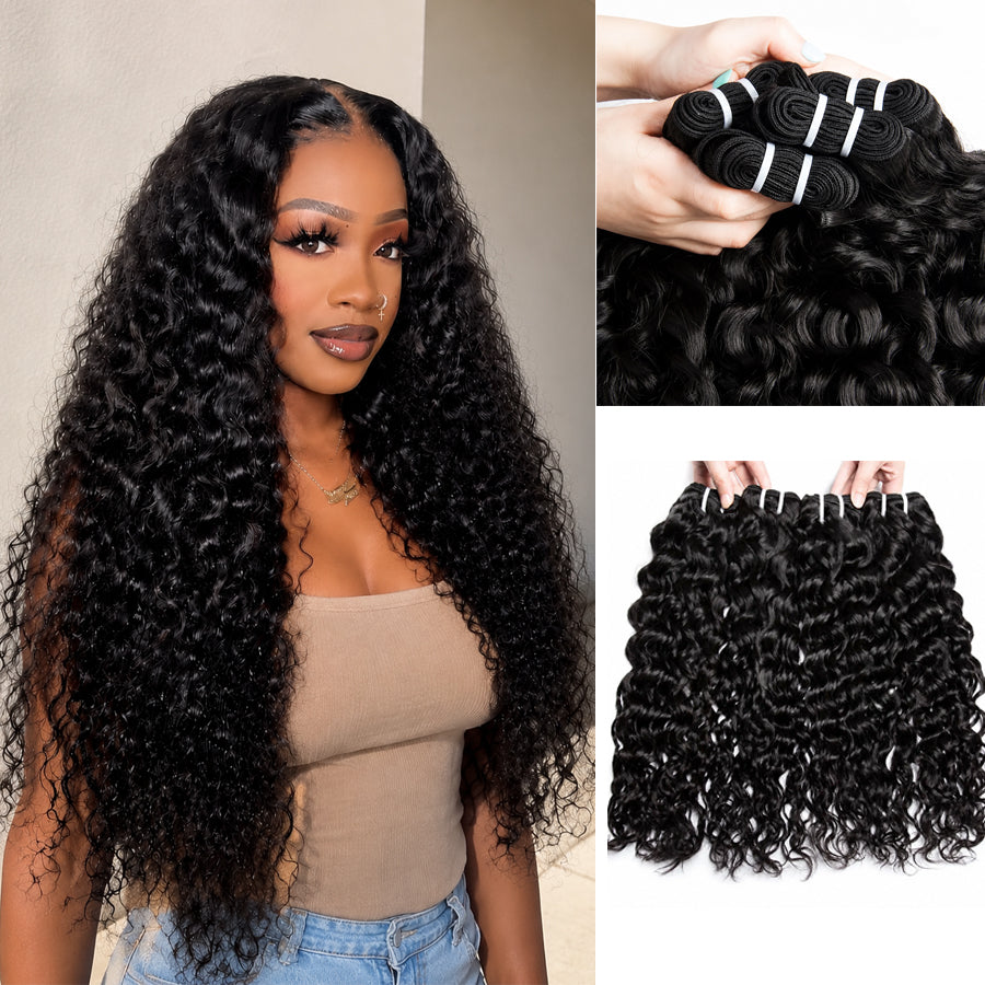MISS ROLA Water Wave Bundles 1 piece, Double Drawn, Wet and Wavy Curly Hair, 18''-26'' Double Wefted Bundles Shed&Tangle Free, 100% Remy Human Hair Quick Weave Bundles