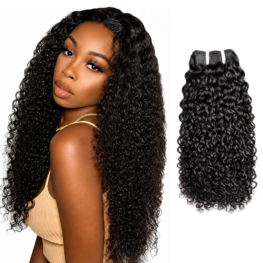 MISS ROLA 16A Grade Jerry Curly Wave Bundles, 1 piece, Fluffy Defined Wavey Curly Vietnamese Human Hair,  18-26 Inches Natural Black Double Drawn Double Wefted Quick Weave Hair Extensions for Women