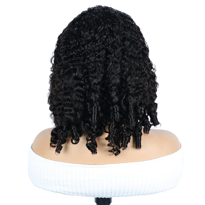 Miss Rola Kinky Curly Burmese Curly Half Wig Human Hair 150% Density 3 In 1 Half Wig Glueless Wigs Human Hair Wear and Go Drawstring Seamless Flip Headband Wig for Women Beginner Friendly Natural Black