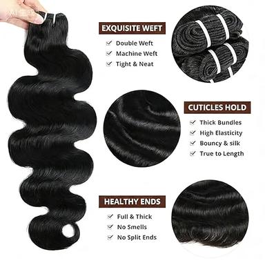 MISS ROLA 16A Raw Human Hair Silky Straight Double Drawn Body Wave Vietnamese Hair 1 Bundle, Premium 100% Unprocessed Virgin Hair Extensions, Upgraded Lightweight Double Wefted Thick Full Ends, Natural Black Silky Soft, Luxury Reusable Hair