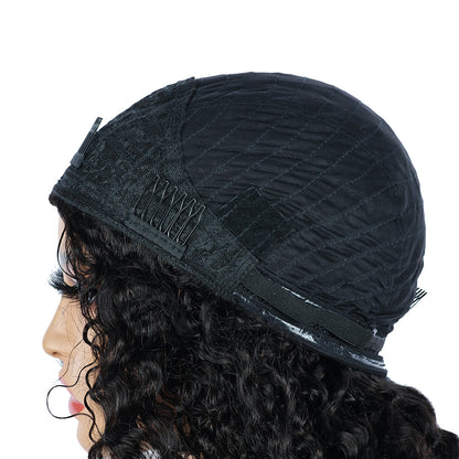 Miss Rola Kinky Curly Burmese Curly Half Wig Human Hair 150% Density 3 In 1 Half Wig Glueless Wigs Human Hair Wear and Go Drawstring Seamless Flip Headband Wig for Women Beginner Friendly Natural Black