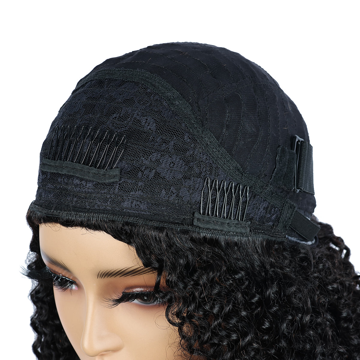 Miss Rola Kinky Curly Burmese Curly Half Wig Human Hair 150% Density 3 In 1 Half Wig Glueless Wigs Human Hair Wear and Go Drawstring Seamless Flip Headband Wig for Women Beginner Friendly Natural Black