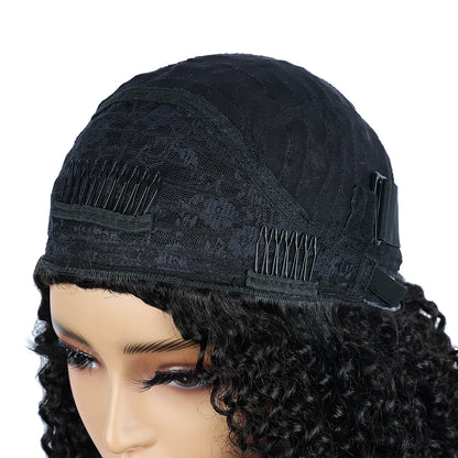 Miss Rola Kinky Curly Burmese Curly Half Wig Human Hair 150% Density 3 In 1 Half Wig Glueless Wigs Human Hair Wear and Go Drawstring Seamless Flip Headband Wig for Women Beginner Friendly Natural Black