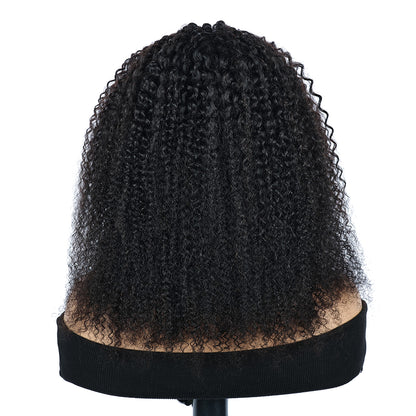 Miss Rola Kinky Curly Burmese Curly Half Wig Human Hair 150% Density 3 In 1 Half Wig Glueless Wigs Human Hair Wear and Go Drawstring Seamless Flip Headband Wig for Women Beginner Friendly Natural Black