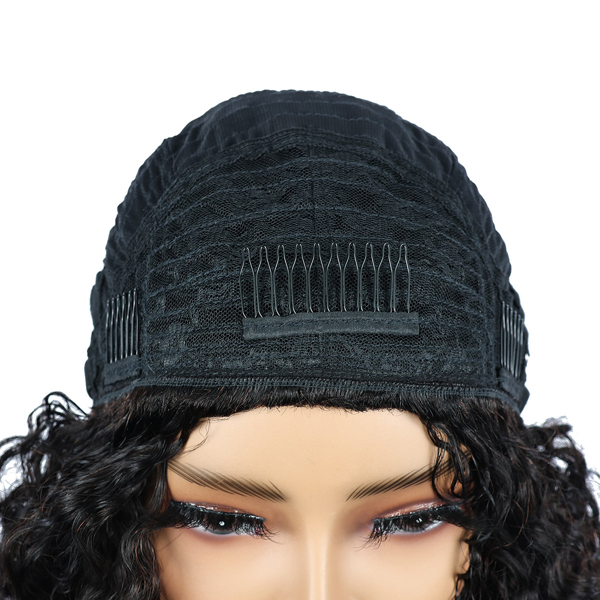 Miss Rola Kinky Curly Burmese Curly Half Wig Human Hair 150% Density 3 In 1 Half Wig Glueless Wigs Human Hair Wear and Go Drawstring Seamless Flip Headband Wig for Women Beginner Friendly Natural Black