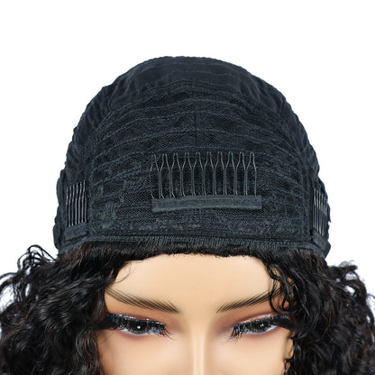 Miss Rola Kinky Curly Burmese Curly Half Wig Human Hair 150% Density 3 In 1 Half Wig Glueless Wigs Human Hair Wear and Go Drawstring Seamless Flip Headband Wig for Women Beginner Friendly Natural Black