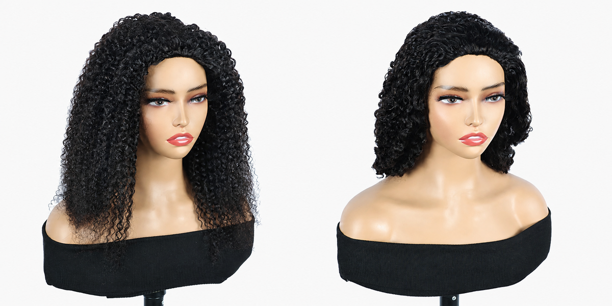 Miss Rola Kinky Curly Burmese Curly Half Wig Human Hair 150% Density 3 In 1 Half Wig Glueless Wigs Human Hair Wear and Go Drawstring Seamless Flip Headband Wig for Women Beginner Friendly Natural Black