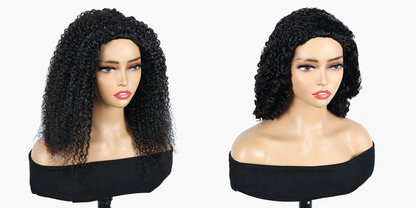 Miss Rola Kinky Curly Burmese Curly Half Wig Human Hair 150% Density 3 In 1 Half Wig Glueless Wigs Human Hair Wear and Go Drawstring Seamless Flip Headband Wig for Women Beginner Friendly Natural Black