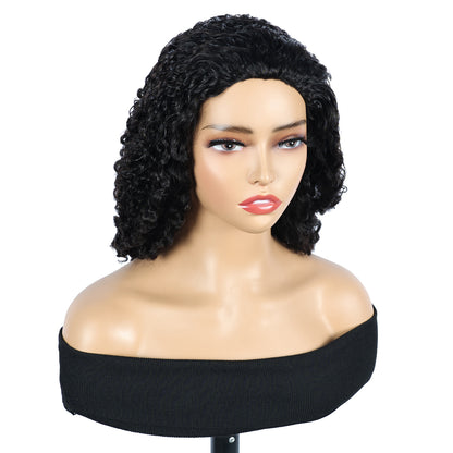Miss Rola Kinky Curly Burmese Curly Half Wig Human Hair 150% Density 3 In 1 Half Wig Glueless Wigs Human Hair Wear and Go Drawstring Seamless Flip Headband Wig for Women Beginner Friendly Natural Black