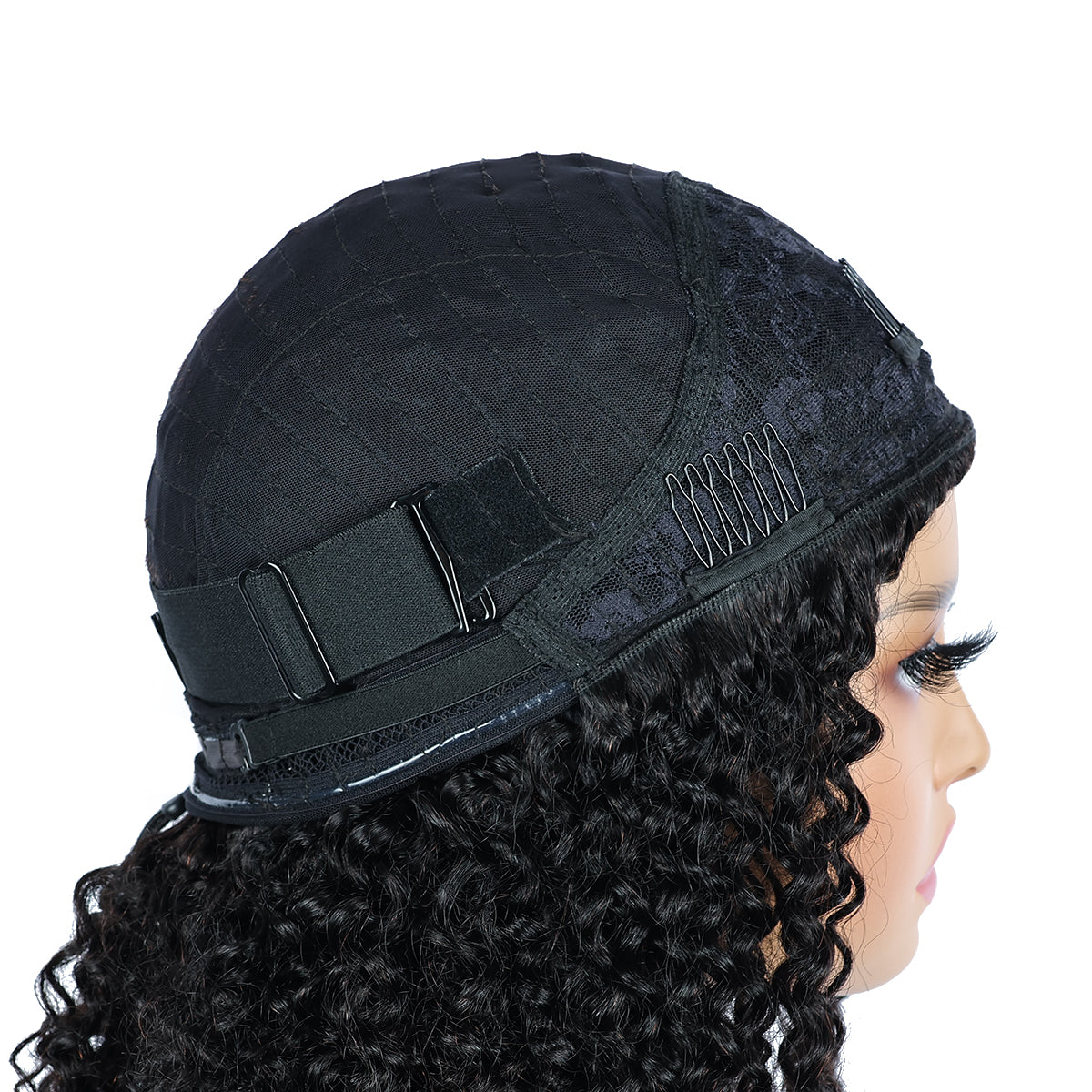Miss Rola Kinky Curly Burmese Curly Half Wig Human Hair 150% Density 3 In 1 Half Wig Glueless Wigs Human Hair Wear and Go Drawstring Seamless Flip Headband Wig for Women Beginner Friendly Natural Black