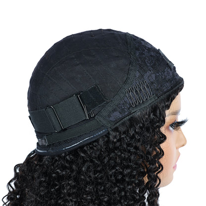 Miss Rola Kinky Curly Burmese Curly Half Wig Human Hair 150% Density 3 In 1 Half Wig Glueless Wigs Human Hair Wear and Go Drawstring Seamless Flip Headband Wig for Women Beginner Friendly Natural Black