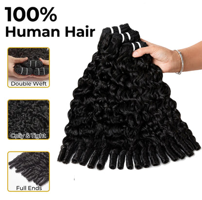 MISS ROLA Burmese Curly Bundles with Protective Foam, 3 pieces, Bouncy Spiral Curls, 16A 100% Vietnamese Human Hair Double Drawn Wefted Bundles, Quick Weave Glue/Sew-in Hair Extensions for Black Women