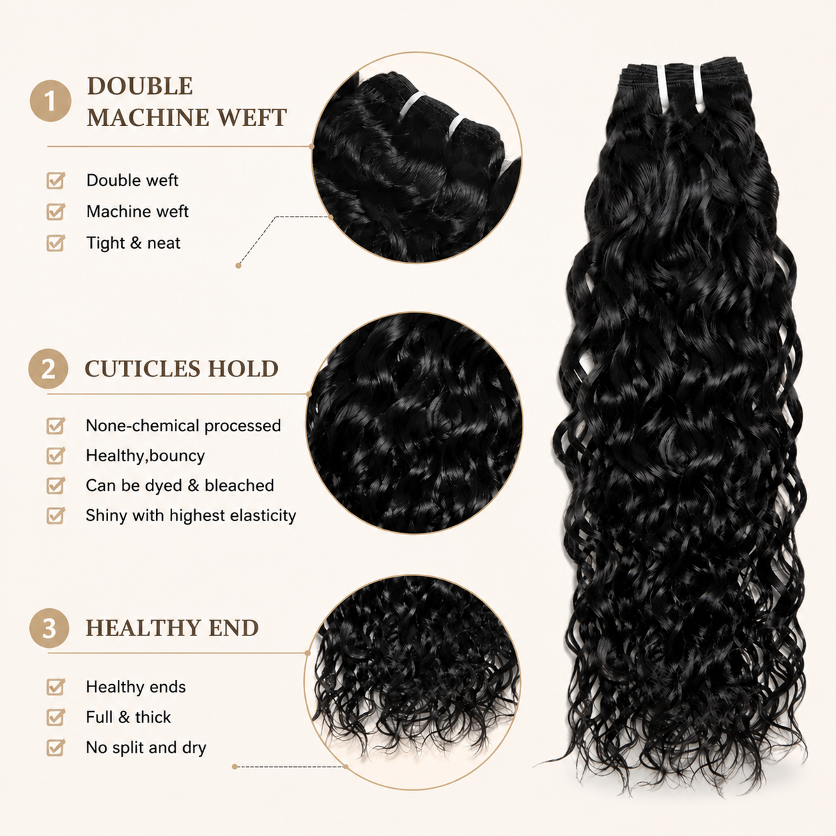 MISS ROLA Water Wave Bundles 4 pieces, Double Drawn, Wet and Wavy Curly Hair, 18''-26'' Double Wefted Bundles Shed&Tangle Free, 100% Remy Human Hair Quick Weave Bundles