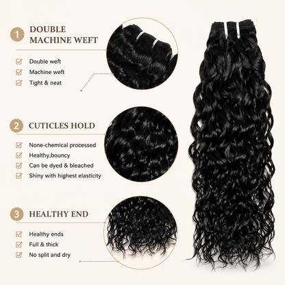MISS ROLA Water Wave Bundles 4 pieces, Double Drawn, Wet and Wavy Curly Hair, 18''-26'' Double Wefted Bundles Shed&Tangle Free, 100% Remy Human Hair Quick Weave Bundles